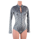 Distortion Velvet Stella Romper with Long Sleeves & Siren Cut Leg - Coquetry Clothing