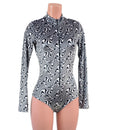 Distortion Velvet Stella Romper with Long Sleeves & Siren Cut Leg - Coquetry Clothing