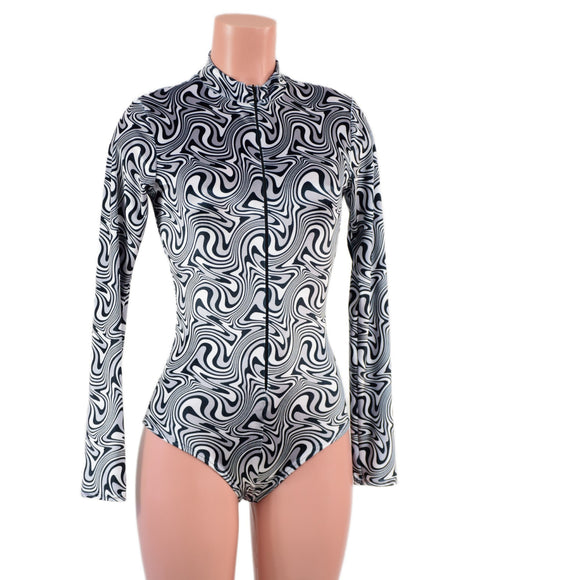 Distortion Velvet Stella Romper with Long Sleeves & Siren Cut Leg - Coquetry Clothing