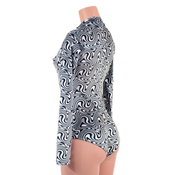 Distortion Velvet Stella Romper with Long Sleeves & Siren Cut Leg - Coquetry Clothing