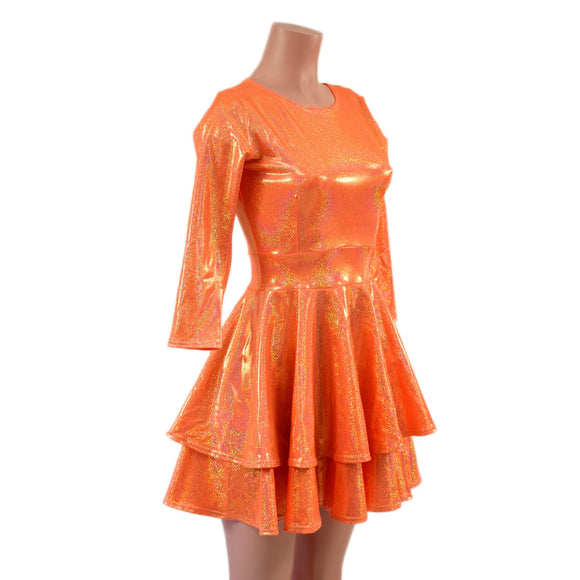Double Ruffle Skater Dress with 3/4 Sleeves and Crew Neck - Coquetry Clothing
