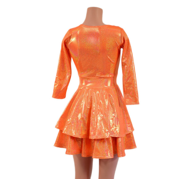 Double Ruffle Skater Dress with 3/4 Sleeves and Crew Neck - Coquetry Clothing