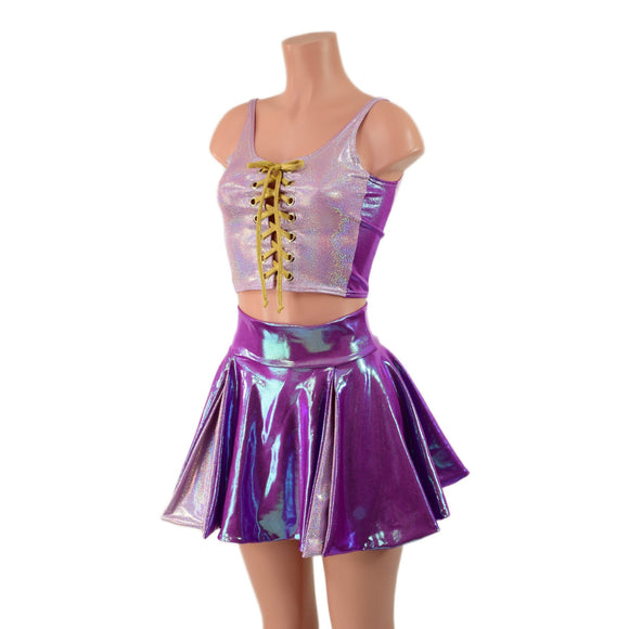 Double Slit Flip Skirt and Laceup Crop Tank Set - Coquetry Clothing