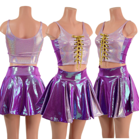 Double Slit Flip Skirt and Laceup Crop Tank Set - Coquetry Clothing