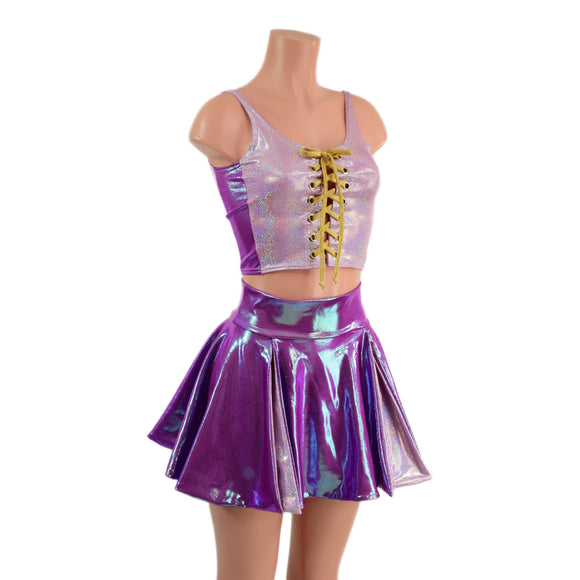 Double Slit Flip Skirt and Laceup Crop Tank Set - Coquetry Clothing