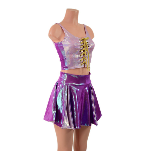 Double Slit Flip Skirt and Laceup Crop Tank Set - 4