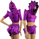 Dragon Hooded Crop Top and High Waist Shorts with Mini Dragon Tail Ruffle Rump - Coquetry Clothing
