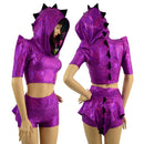 Dragon Hooded Crop Top and High Waist Shorts with Mini Dragon Tail Ruffle Rump - Coquetry Clothing