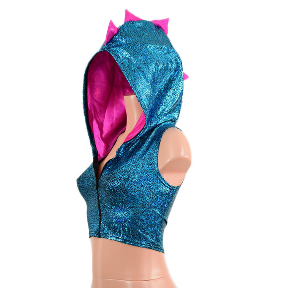 Dragon Hooded Sleeveless Crop Top with Zipper Front - Coquetry Clothing