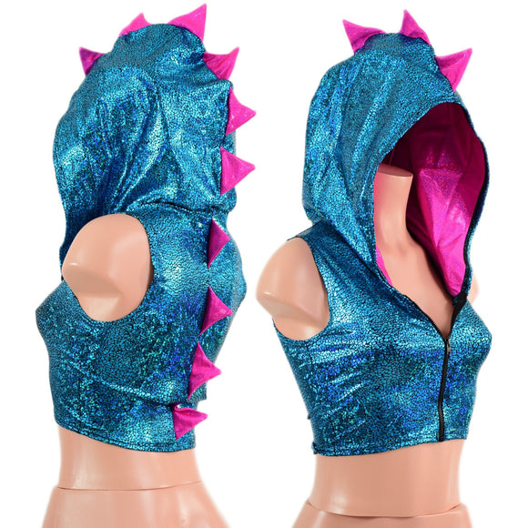 Dragon Hooded Sleeveless Crop Top with Zipper Front - Coquetry Clothing