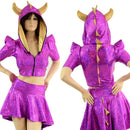 Dragon Tail Skirt & Crop Hoodie Set with Horns - Coquetry Clothing