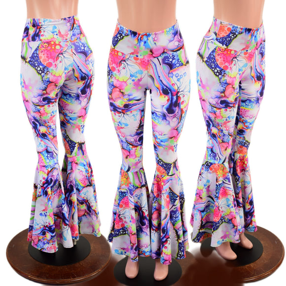 Dreamscape Print High Waist Bell Bottom Flares - Coquetry Clothing