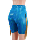 Peacock Holographic High Waist Bike Shorts with Gold Fringe - Coquetry Clothing