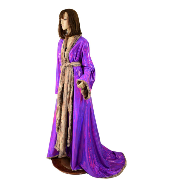 Reversible Minky Faux Fur Puddle Train Robe with Belt - 9