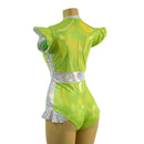Neon Lime and White Kaleidoscope Flip Sleeve Paneled Romper - Coquetry Clothing