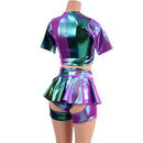 Harlequin Color Blocked Siren Shorts, Ruffle Rump Short Chaps, and Window Crop Set - Coquetry Clothing