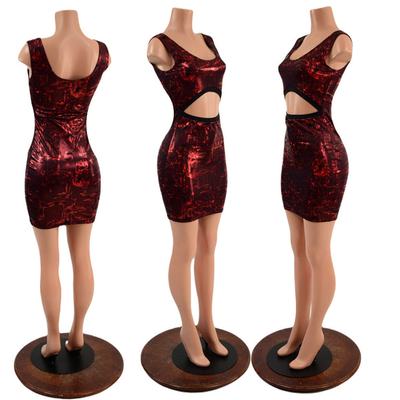 Primeval Red Bodycon Tank Dress with Ribcage Cutout - Coquetry Clothing