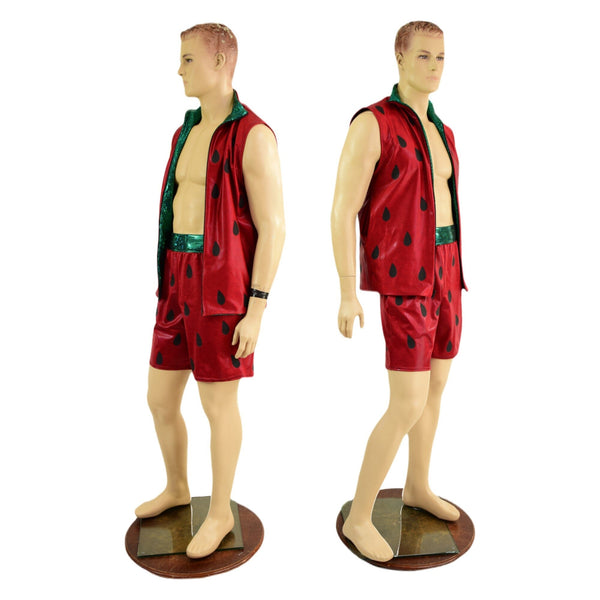 Mens Strawberry Zip Front Hooded Vest with Pockets (Shorts Optional) - 9