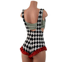 Diamond Print Suspender Romper with Red Leg Ruffles (Bralette Sold Separately) - 6