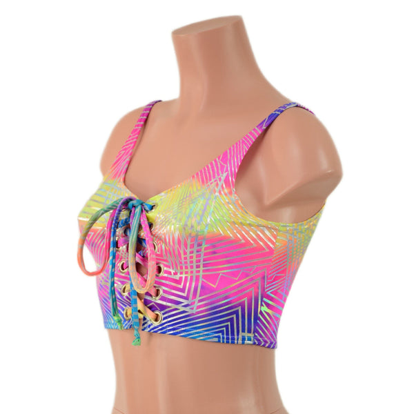 6" Mini Lace Up Crop Tank with Skinny Straps - 3