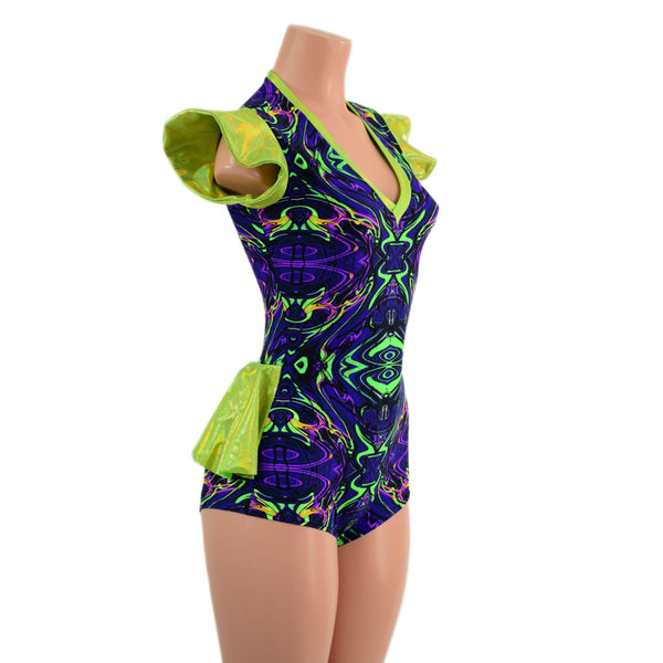 Neon Melt Flip Sleeve Ruffle Rump Romper - 5