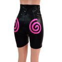 Black Mystique Bike Shorts with Neon Pink Spiral Applique - 5