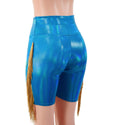 Peacock Holographic High Waist Bike Shorts with Gold Fringe - 2