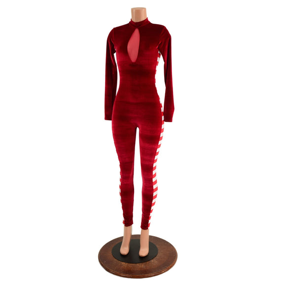 Elf Catsuit in Red Velvet - Coquetry Clothing
