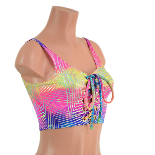 6" Mini Lace Up Crop Tank with Skinny Straps - 2