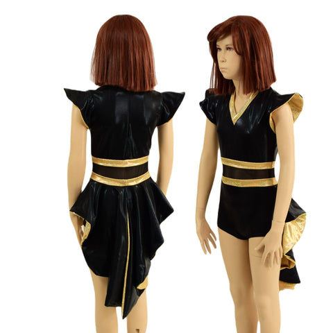 Kids Gold and Black Tuxedo Style Romper - Coquetry Clothing