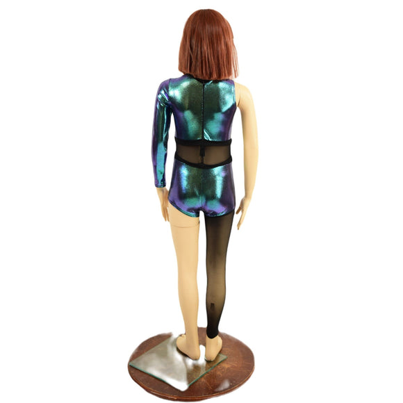 Girls Scarab Asymmetrical Catsuit with Mesh Leg, and Inset Mesh Keyhole - Coquetry Clothing