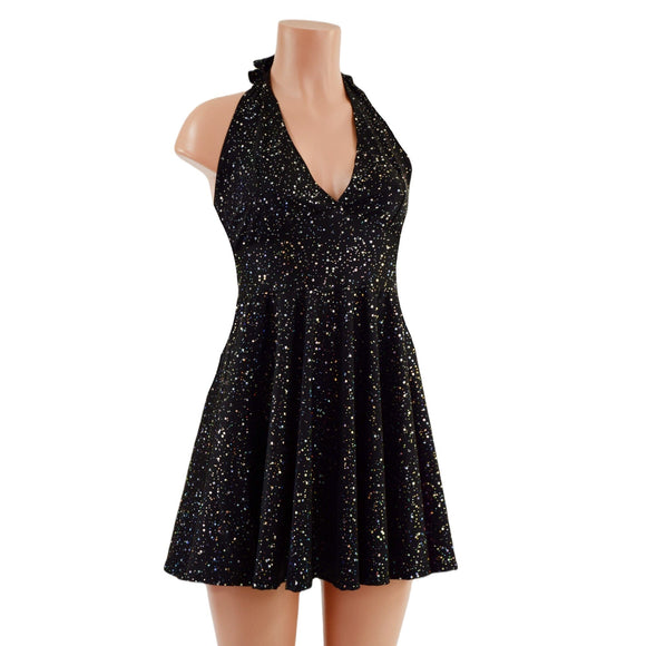 Star Noir Halter Skater Dress - Coquetry Clothing