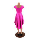 Neon Pink Sparkly Hi Lo Skater Dress with Gold Skirt Lining - Coquetry Clothing