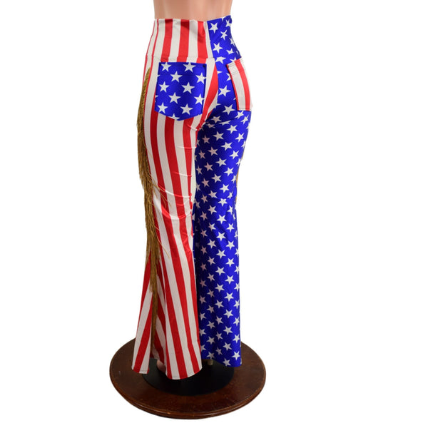 Stars and Stripes Color Split Solar Flares with Back Pockets and Gold Fringe - 5