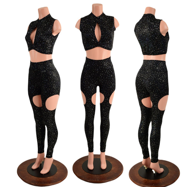 Star Noir Garter Style Leggings and Keyhole Top Set - 3