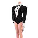 Faux Tux Romper with Tails, Tie, and Turtleneck - Coquetry Clothing