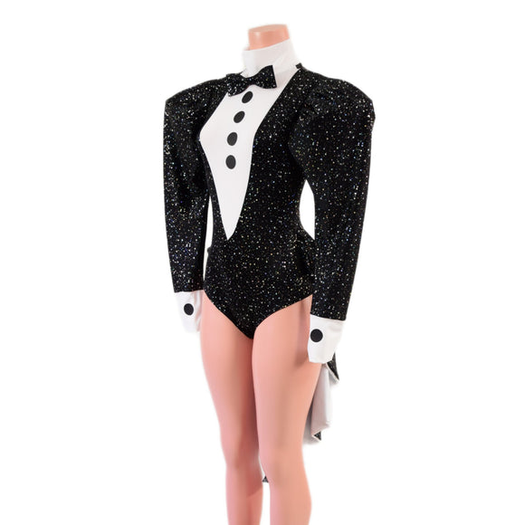 Faux Tux Romper with Tails, Tie, and Turtleneck - Coquetry Clothing