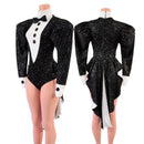 Faux Tux Romper with Tails, Tie, and Turtleneck - Coquetry Clothing