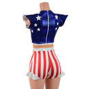 Firecracker 2.0 (no keyhole) Patriotic Romper with Nude Mesh Waistband - Coquetry Clothing