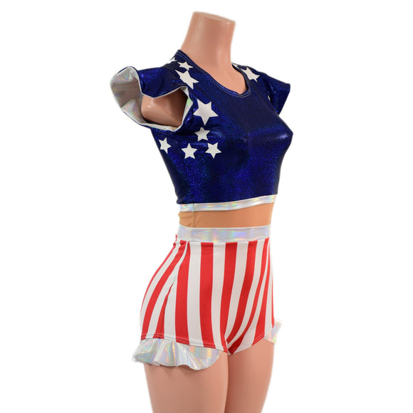 Firecracker 2.0 (no keyhole) Patriotic Romper with Nude Mesh Waistband - Coquetry Clothing