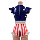 Firecracker Patriotic Keyhole Romper with Nude Mesh Waistband - Coquetry Clothing