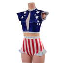 Firecracker Patriotic Keyhole Romper with Nude Mesh Waistband - Coquetry Clothing