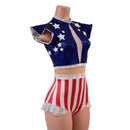 Firecracker Patriotic Keyhole Romper with Nude Mesh Waistband - Coquetry Clothing