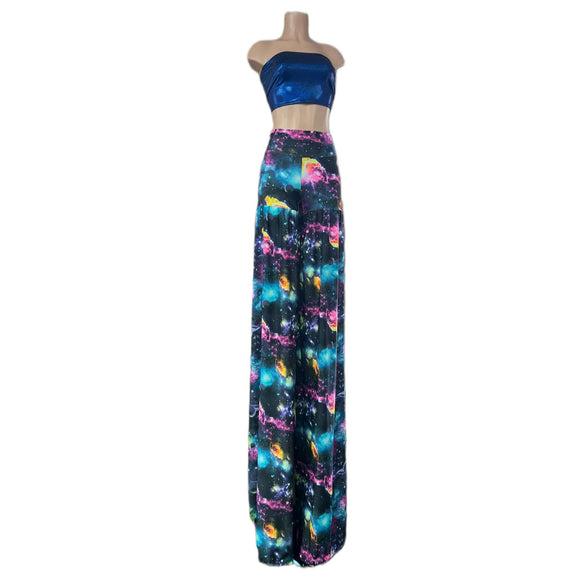 Fitted at the Hips Stilt Pants in UV Glow Galaxy - Coquetry Clothing