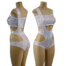 Flashbulb Holographic Hipnotic Suspender Romper and 6" Mini Strapless Crop Top - Coquetry Clothing