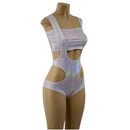 Flashbulb Holographic Hipnotic Suspender Romper and 6" Mini Strapless Crop Top - Coquetry Clothing