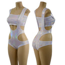 Flashbulb Holographic Hipnotic Suspender Romper and 6" Mini Strapless Crop Top - Coquetry Clothing