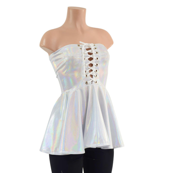 Flashbulb Holographic Laceup Peplum Top - Coquetry Clothing