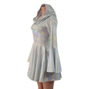 Flashbulb Holographic Trumpet Sleeve Hooded Dress with Pockets - Coquetry Clothing