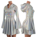 Flashbulb Holographic Trumpet Sleeve Hooded Dress with Pockets - Coquetry Clothing